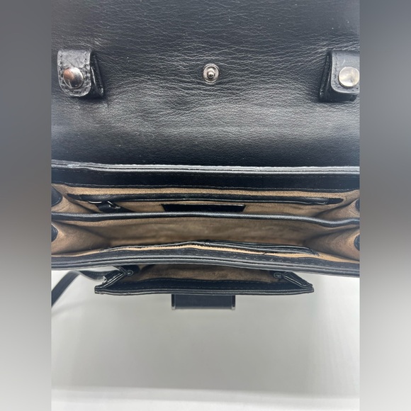 MACKAGE Keeley Black Grained Leather Crossbody Bag Top Handle - Picture 14 of 17